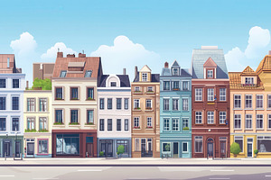 Charming city street lined, a Photo by Pavel_design