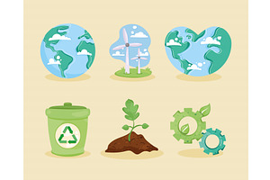 six save the planet icons, an Illustration by studiogstock