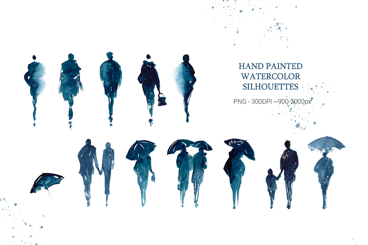 Watercolor Silhouettes People Set, a Person Illustration by AlineArtStore (Photo 3 of 12)