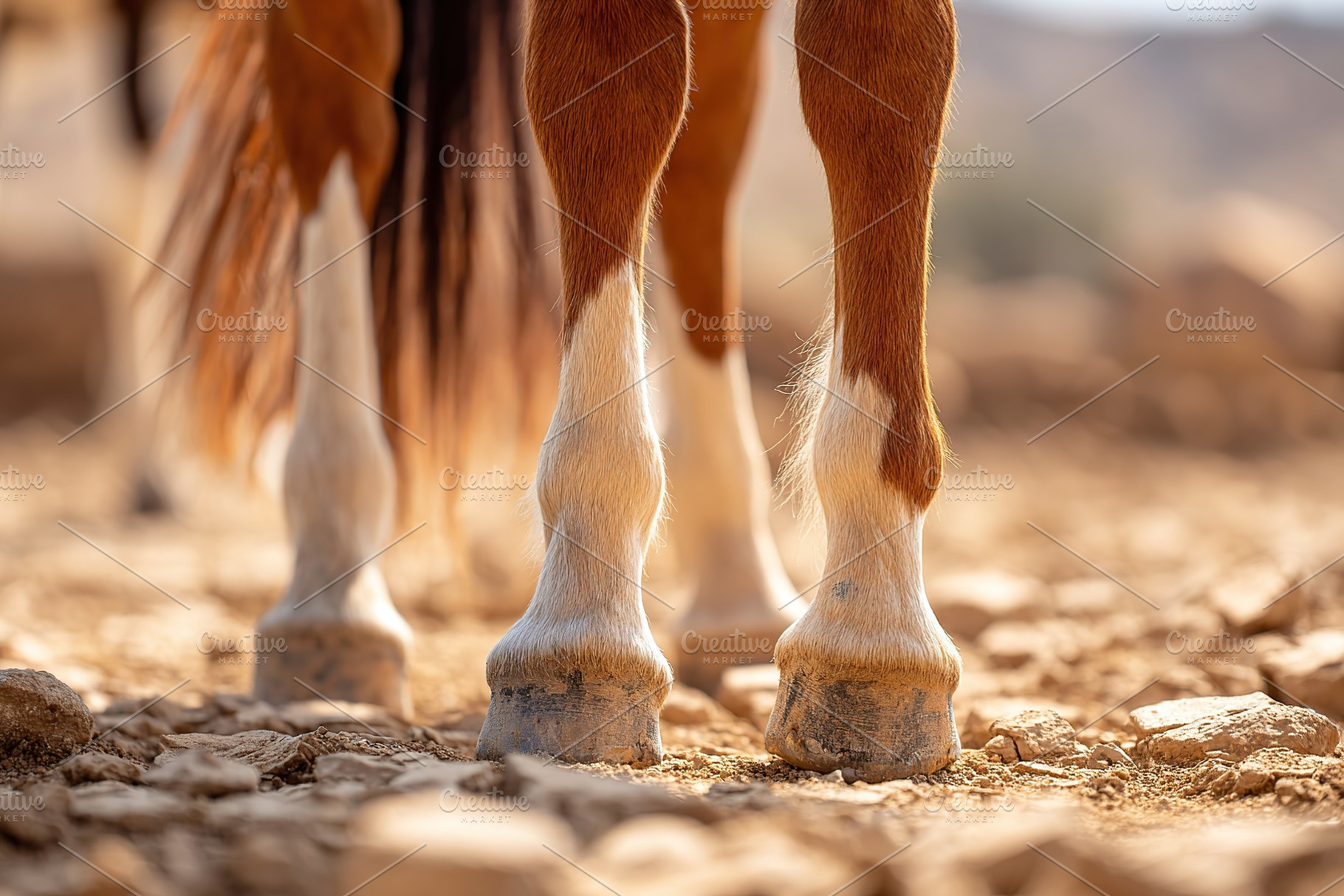 Horse legs walking on rocky ground in a warm setting during late afternoon, an Animal Photo by AlyaAnd