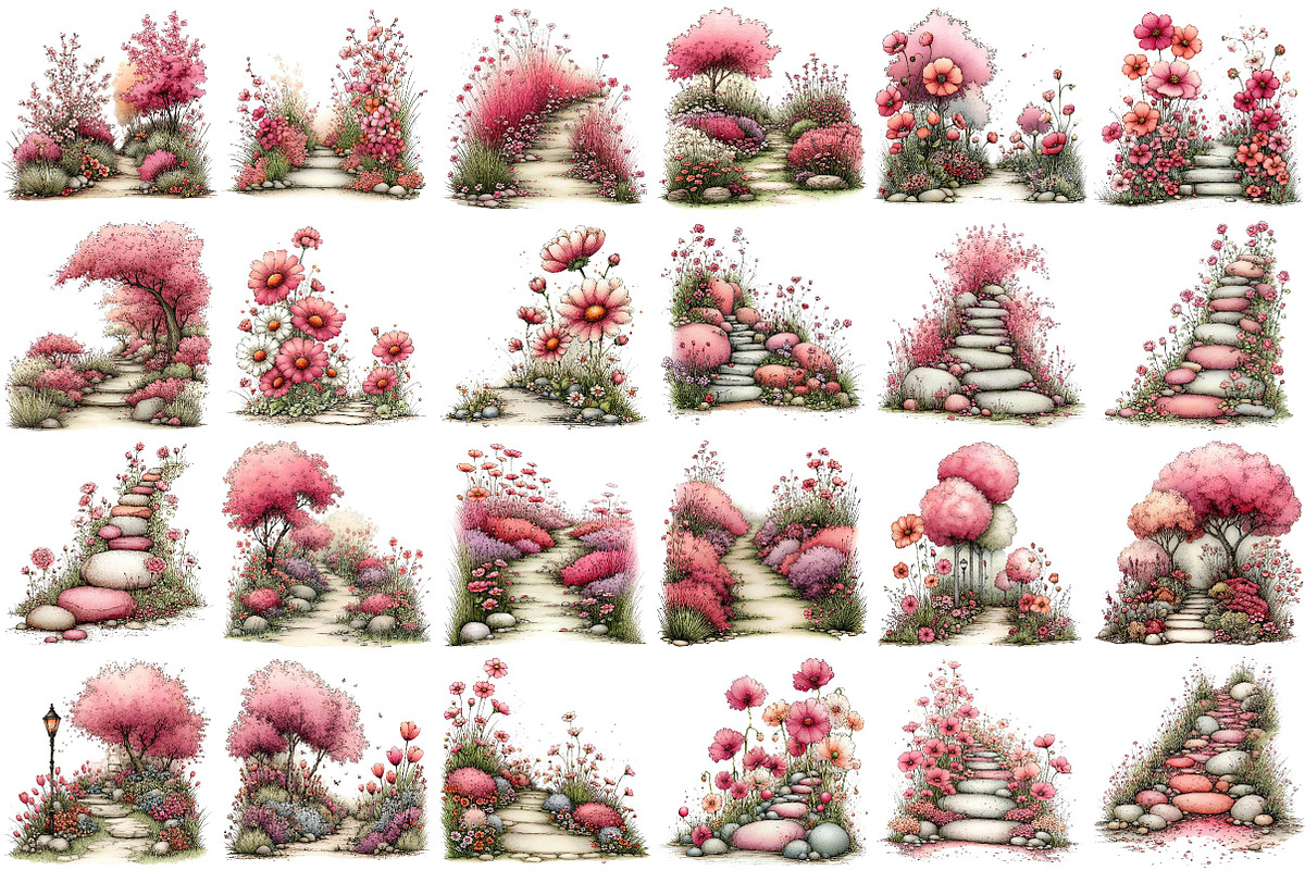 Spring Flowers Pathway Clipart, an Illustration by DreamPrint404 (Photo 3 of 7)