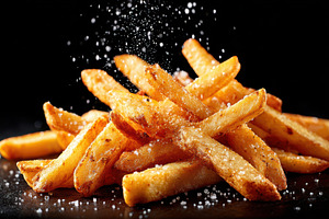 Golden crispy french fries with sea salt, a Food & Drink Photo by AlyaAnd