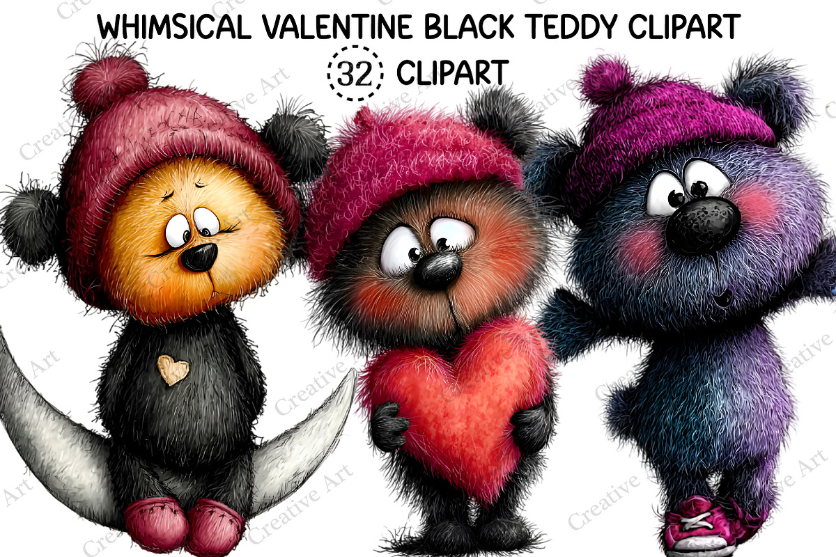 Whimsical Valentine Black Teddy Clip, an Illustration by Creative Art (Photo 1 of 9)