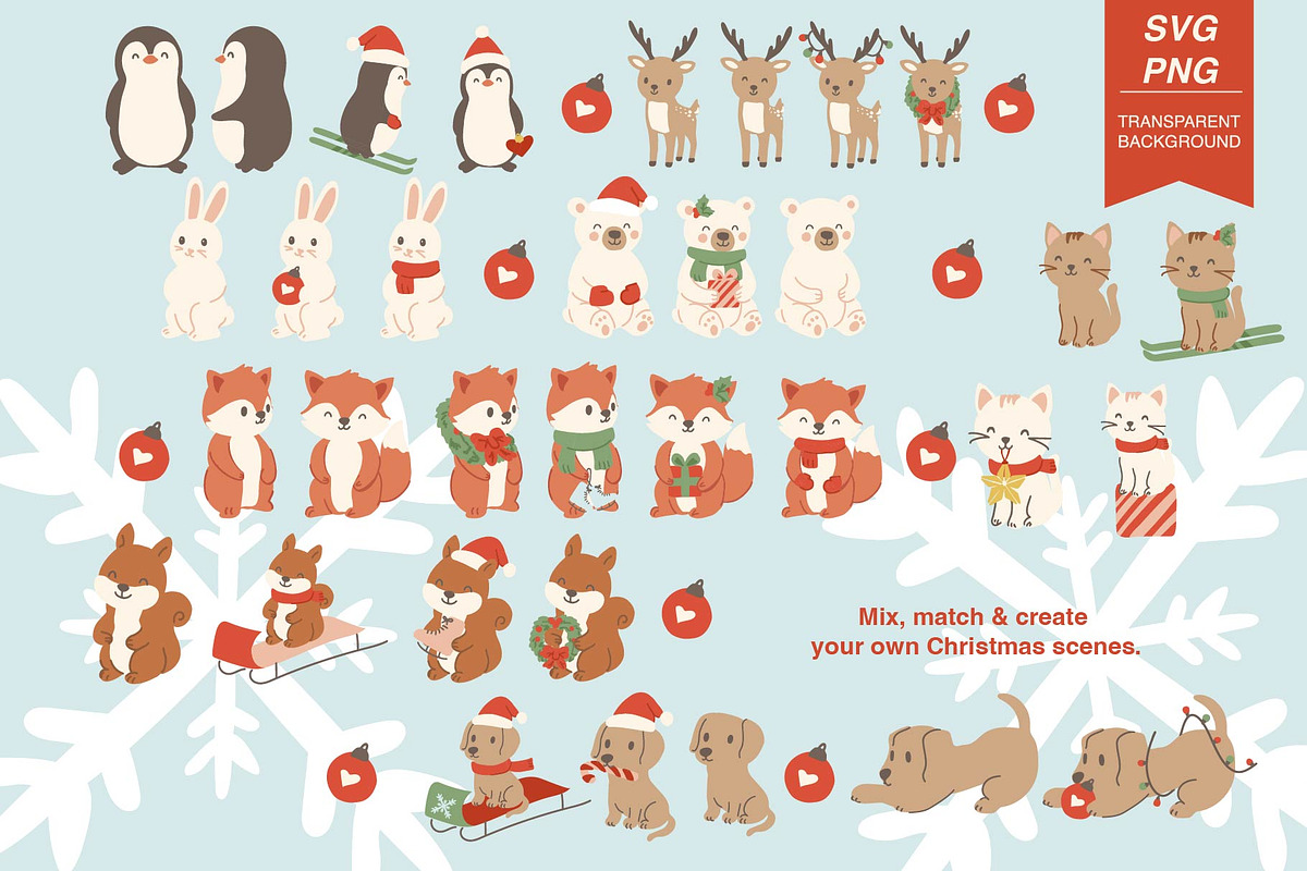 Christmas Animal Clipart & Patterns, an Animal Illustration by MayBay Studio (Photo 2 of 5)