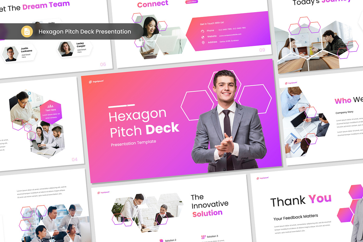 Hexagon Pitch Deck Slides, a Presentation Template by Antstheme (Photo 1 of 2)