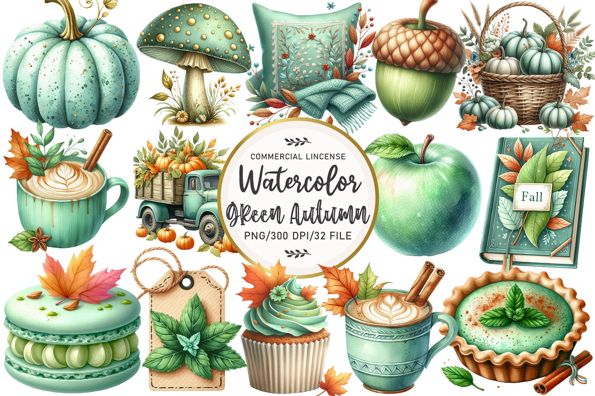 Mint Fresh Green Autumn Clipart, an Illustration by OK Design (Photo 1 of 5)