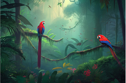 Forest jungle parrots. Generate Ai, an Animal Photo by Ylivdesign