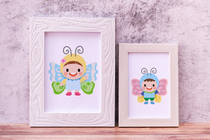 Kids Wearing Butterfly, Flat Clipart