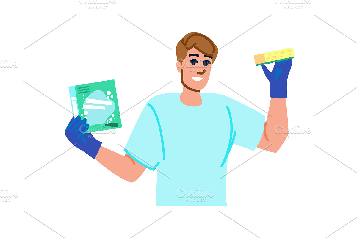 Cleaning service worker holding, an Object Illustration by pikepicture