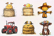 Watercolor Cute Little Farm Clipart, an Illustration by CreationArt (Thumbnail 2 of 9)