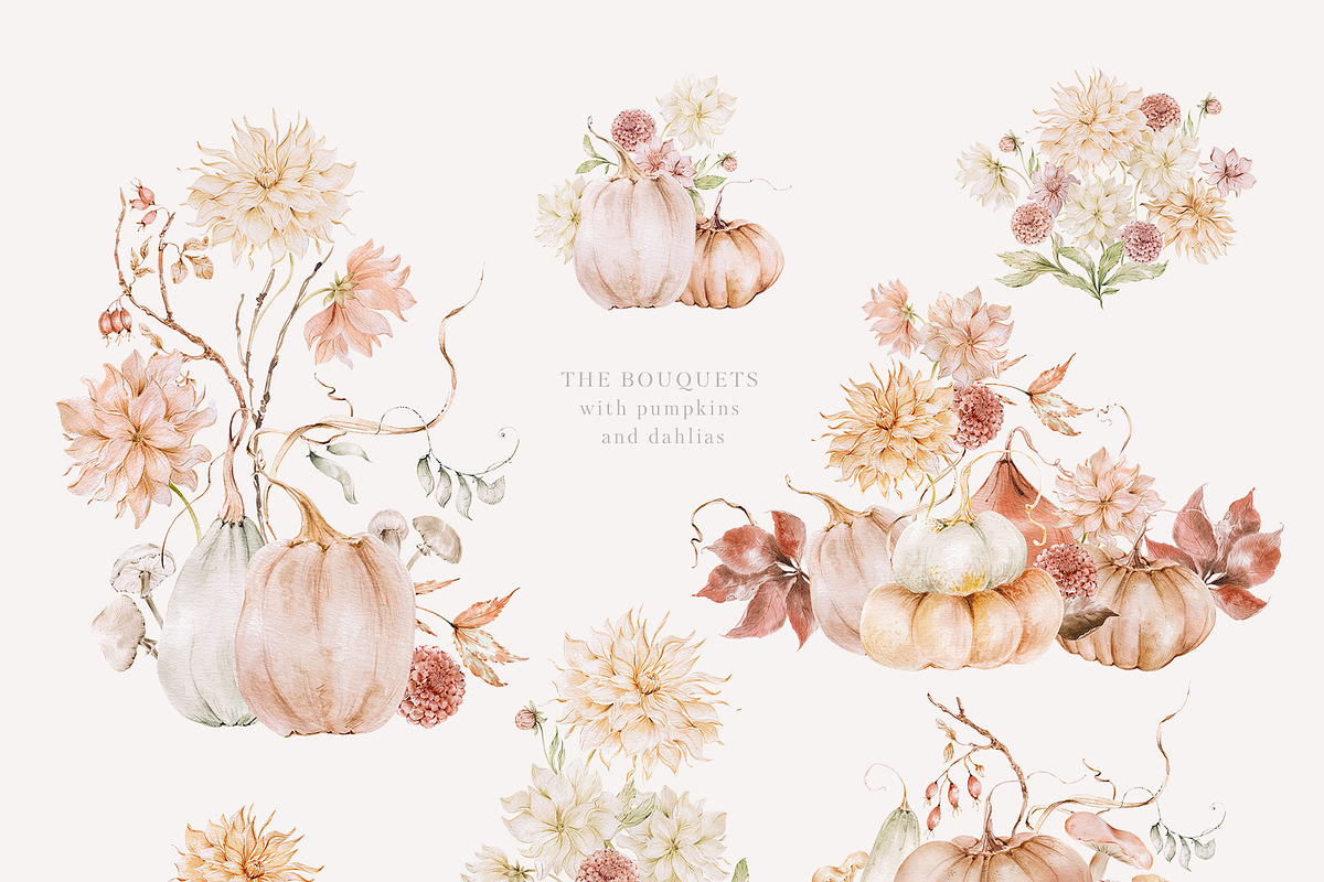 Fall dahlias, pumpkins and mushrooms, an Illustration by astelenadesign (Photo 4 of 16)