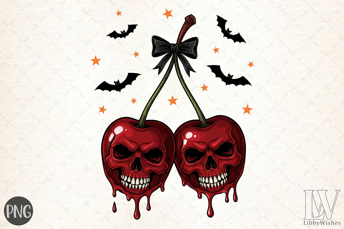 Skull Cherries, Coquette Halloween S, an Illustration by Libby Wishes (Photo 1 of 6)