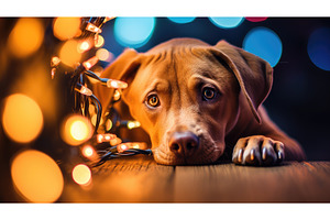 festive dog with christmas lights ai, a Background Photo by pikepicture
