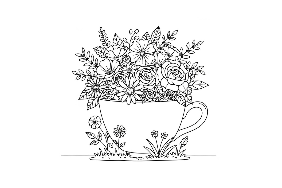 Floral Teacup Line Art Bundle, an Illustration by Gfx_Store (Photo 7 of 51)