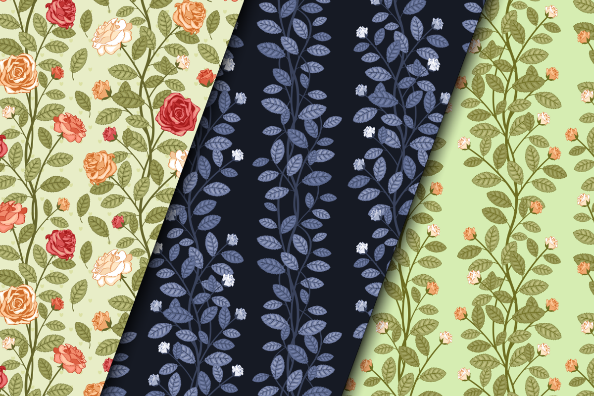 Seamless floral patterns with roses