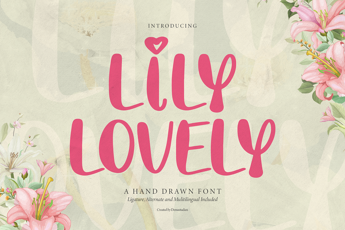 Lily Lovely | Hand Drawn Font, a Handwritten Font by Denustudios (Photo 1 of 16)
