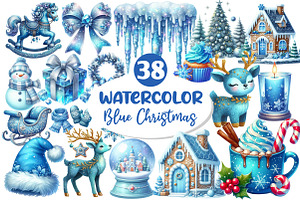 Blue Christmas Clipart Sublimation, an Illustration by Dream Creation