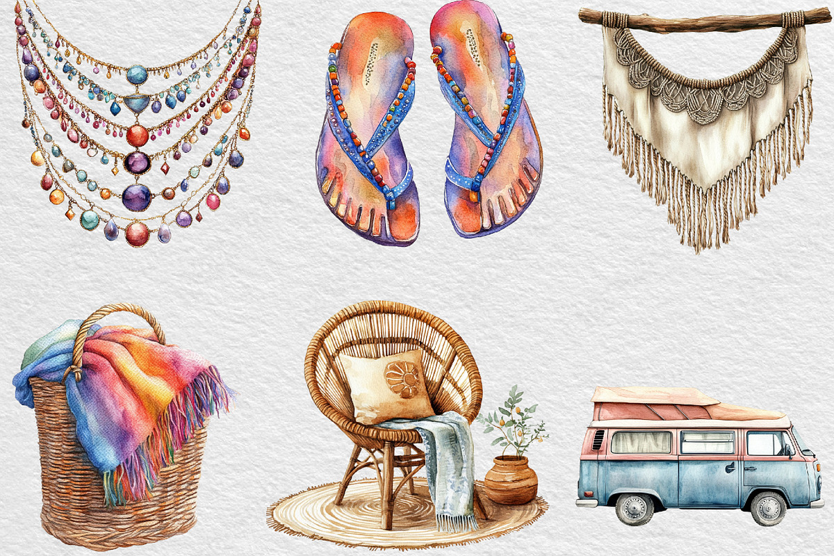Bohemian Summer Clipart, an Illustration by Black Bird Studio (Photo 2 of 6)