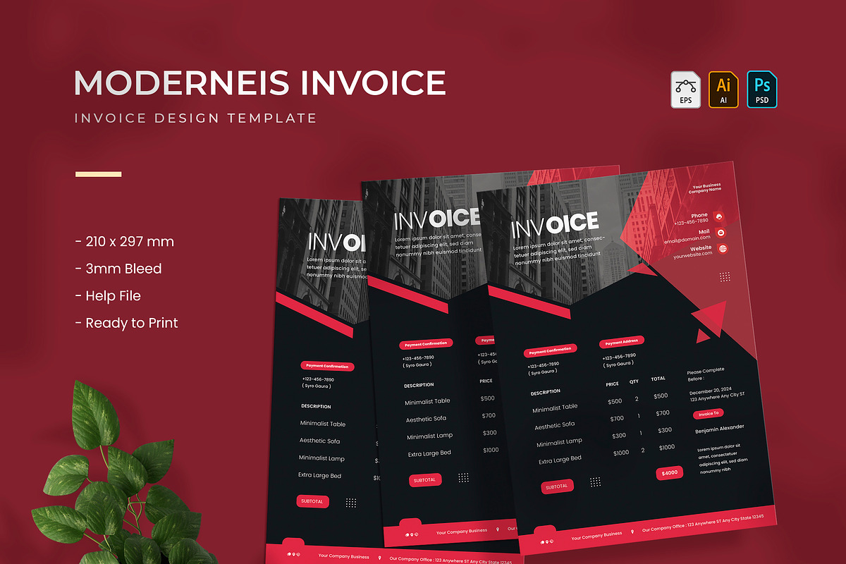 Moderneis - Invoice, a Print Template by VUNIRA
