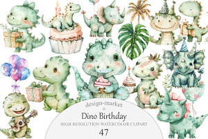 Dino Birthday Clipart, an Illustration by Design Market