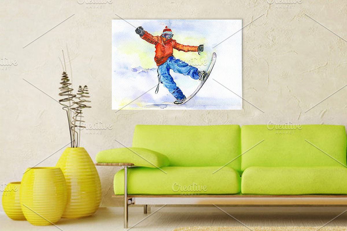 Watercolor Snowboarder winter sport, an Illustration by MaryAmi (Photo 2 of 3)