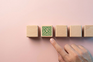 Wooden Block with Maze Icon, a Business Photo by thepslr