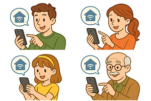 People interacting with smartphones, a Technology Illustration by ZinetroN