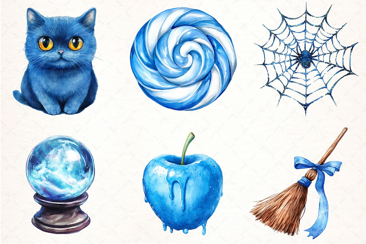 Blue Halloween Bundle Watercolor PNG, an Illustration by Pixels.Craft (Photo 3 of 7)
