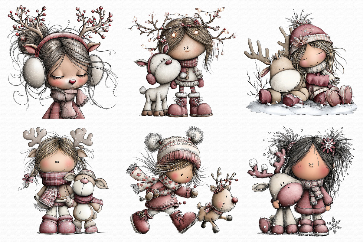 Winter Girl and Reindeer Clipart, an Illustration by Libby Wishes (Photo 9 of 9)