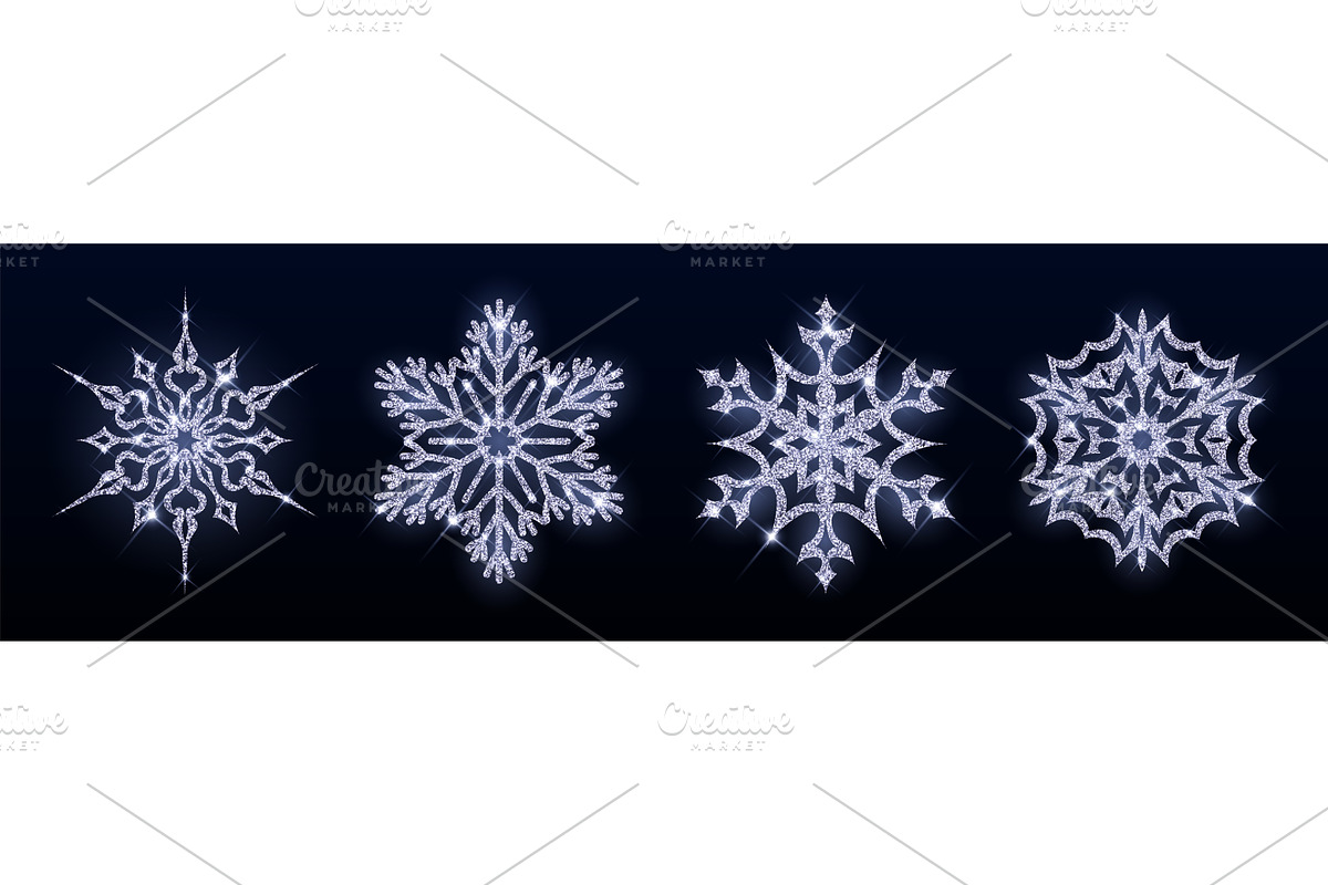 Sparkling silver snowflakes set, an Illustration by art PVP - market