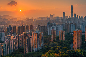 A panoramic view of a city skyline b, a Photo by LOGOCREATIVE