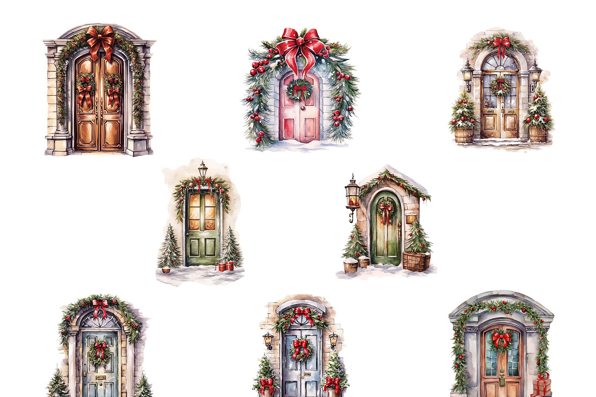Watercolor Christmas Door Clipart, an Object Illustration by Design Scotch (Photo 3 of 9)