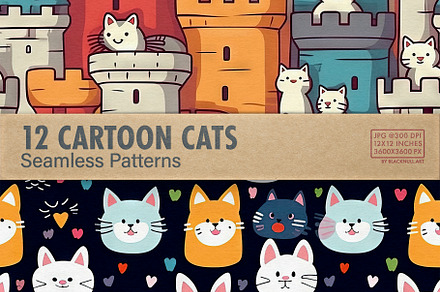 Colorful Cartoon Cat Digital Papers