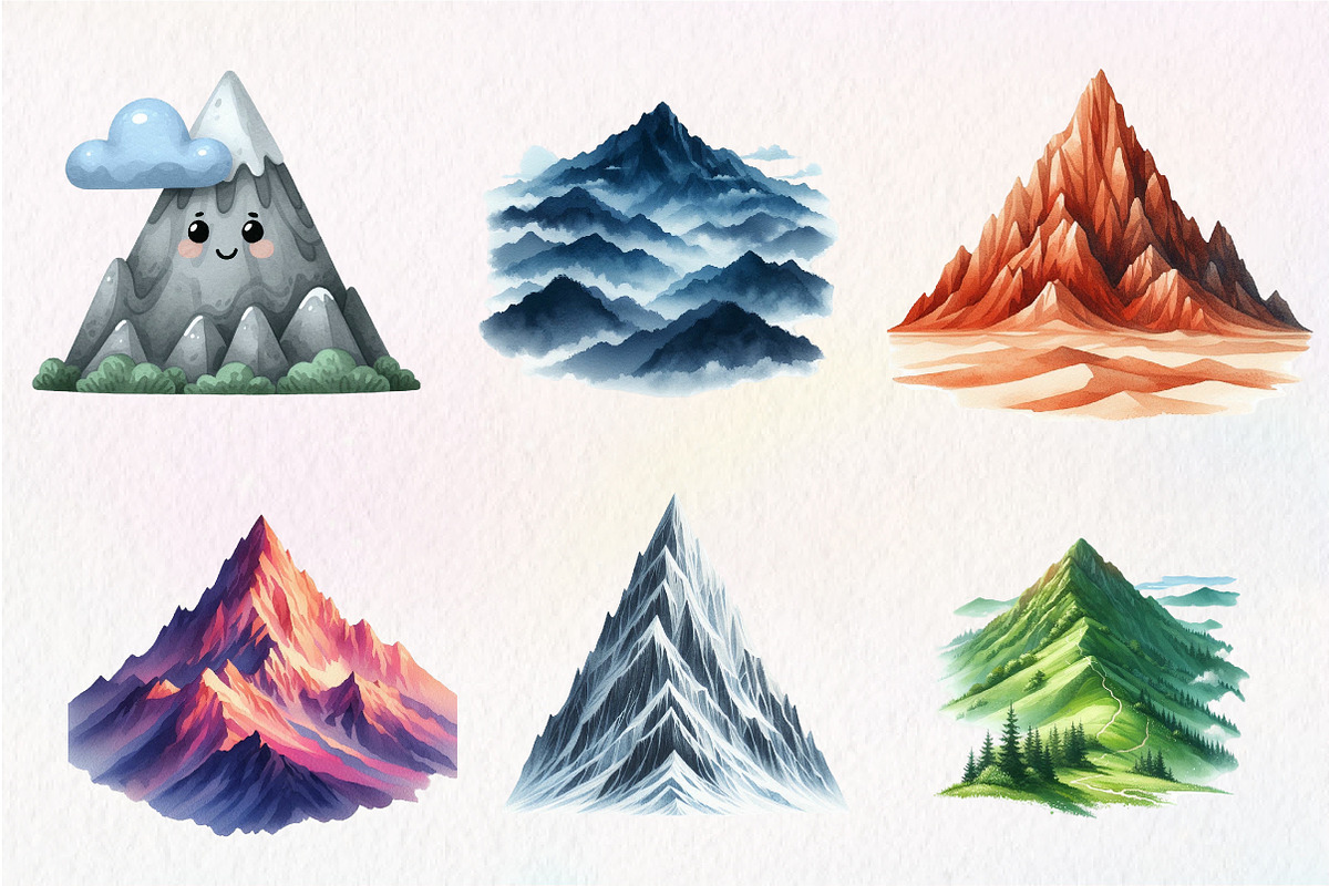 Watercolor Mountain Clipart, an Illustration by CreationArt (Photo 7 of 9)