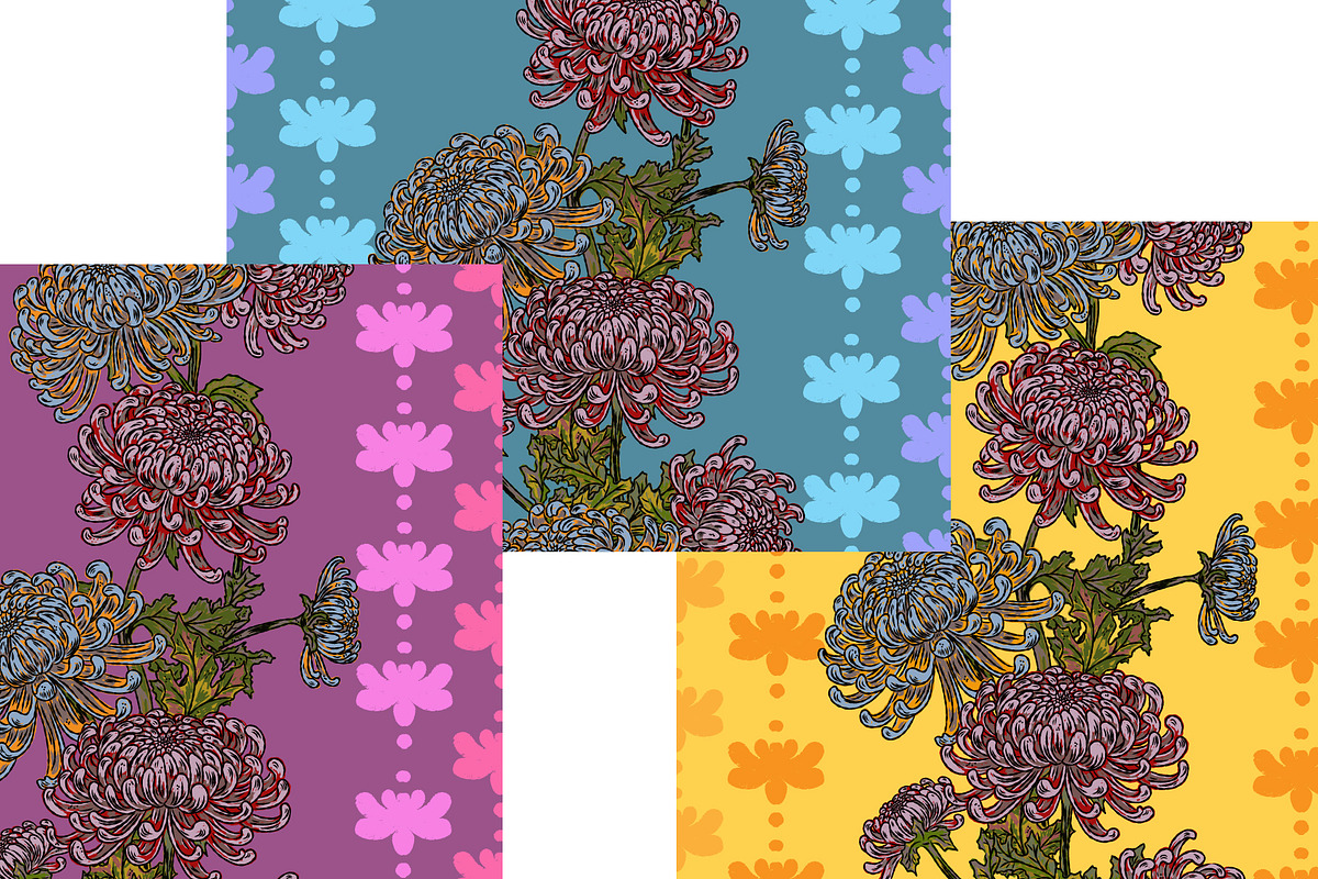 Chrysanthemum Floral Folk Motif, a Pattern Graphic by NayaChu (Photo 3 of 9)
