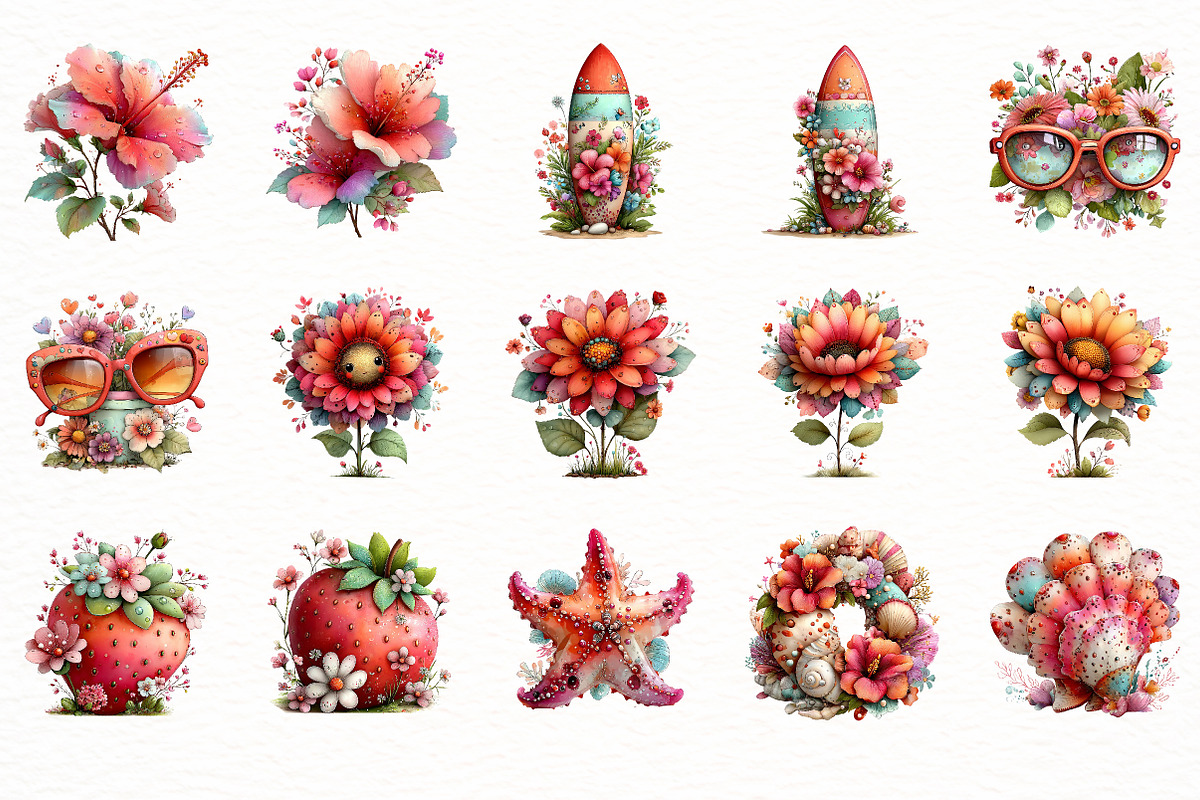 Whimsical Summer Clipart Bundle, an Illustration by Designworld (Photo 3 of 6)