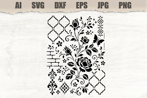 Stencil Floral Rose Ornament