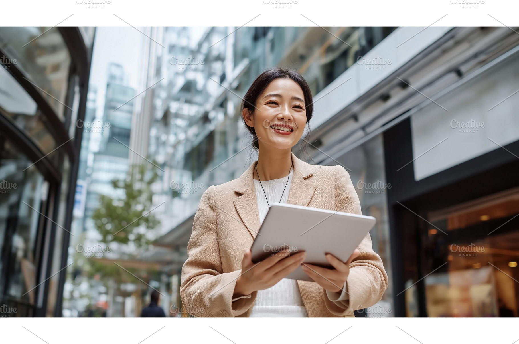 Asian businesswoman holding a tablet, a Person Photo by Sergey Kotenev