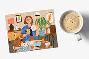 Cozy home scene with woman and cat, a Person Illustration by Good Studio (Thumbnail 2 of 3)