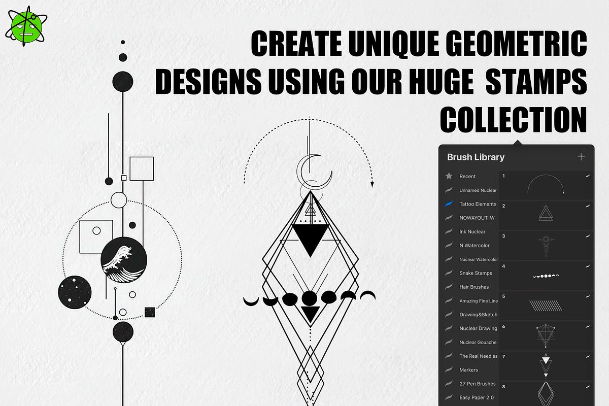 Geometric Tattoo Procreate Stamps, a Brush Add-On by Nuclear Brushes (Photo 3 of 10)