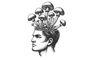Man with Mushrooms Growing from Head, a Person Illustration by AlexArt