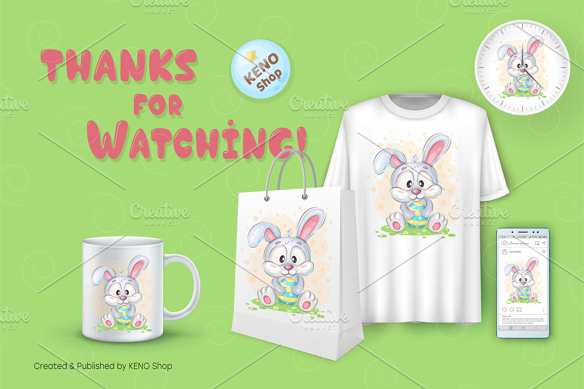 Cartoon Easter Bunny. Tshirt, PNG., an Animal Illustration by KENO Mascots (Photo 5 of 5)