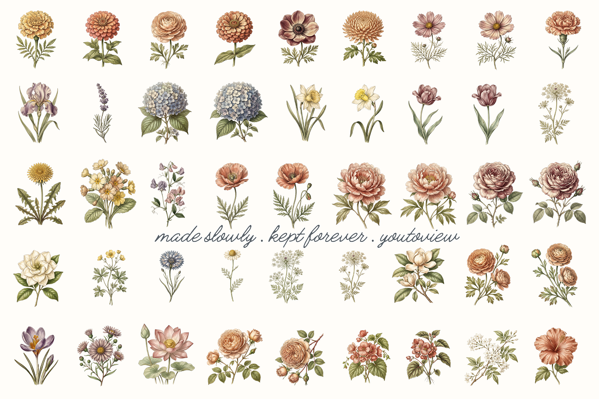 Vintage Botanical Flowers, a Decorative Illustration by youtoview (Photo 3 of 14)