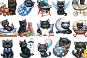 Black Cat Clipart Nursery Baby PNG, an Illustration by Designking (Thumbnail 2 of 4)