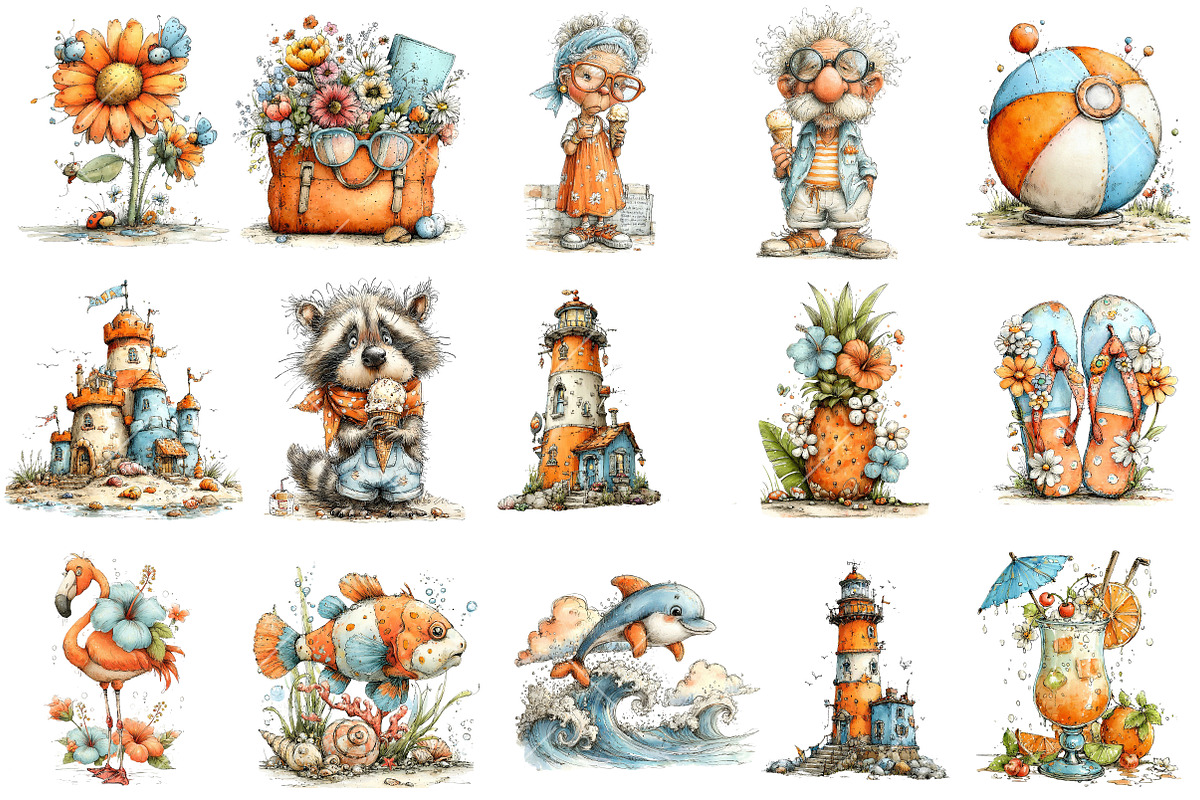 Whimsical Summer Clipart Bundle, an Illustration by OK Design (Photo 3 of 6)
