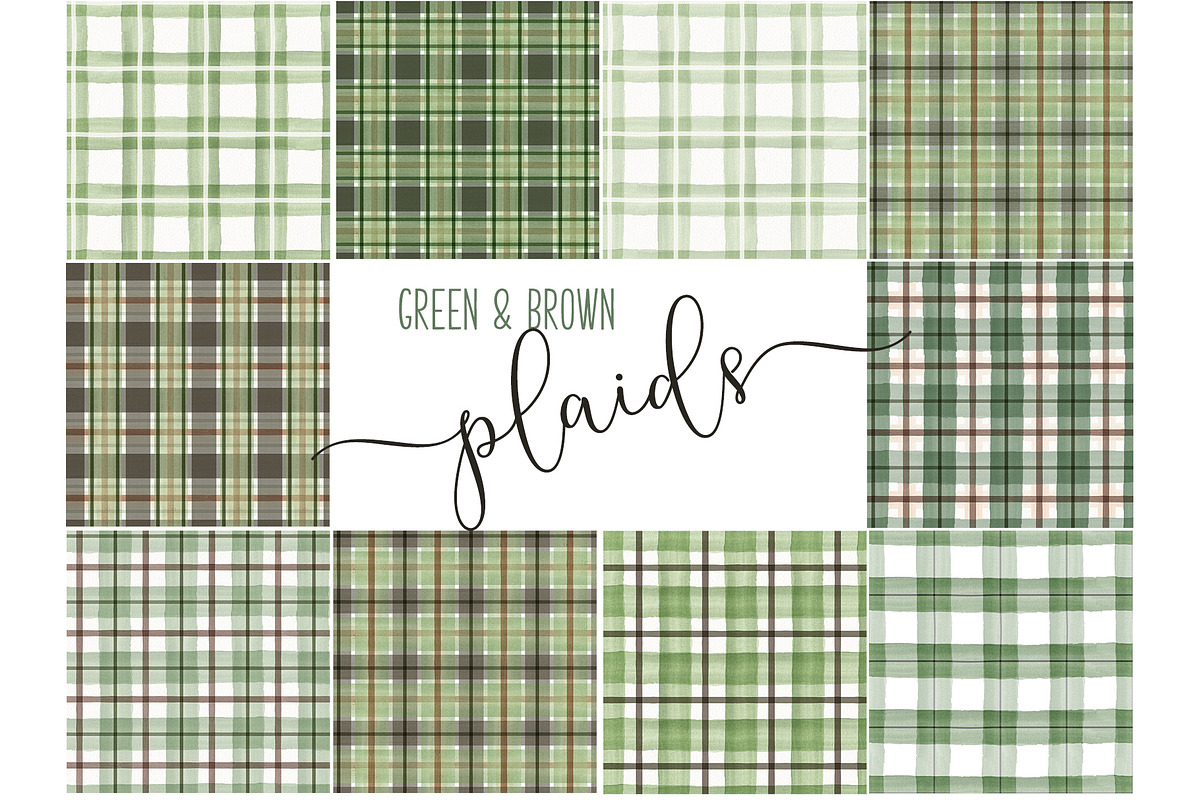 Watercolor Green & Brown Plaids, a Pattern Graphic by DailyMiracleDigitals,LLC (Photo 1 of 8)