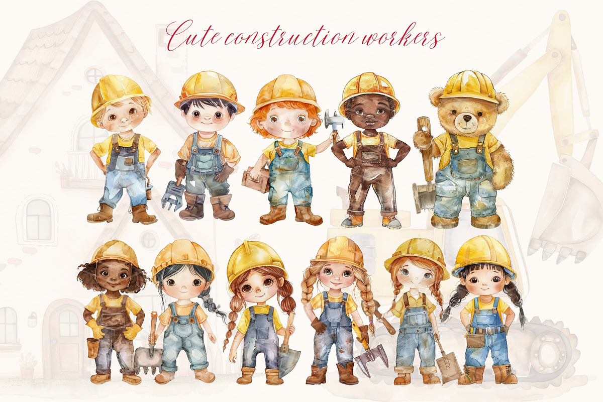 Kids Construction Clipart Bundle, a Decorative Illustration by ClipArtCharm (Photo 3 of 4)
