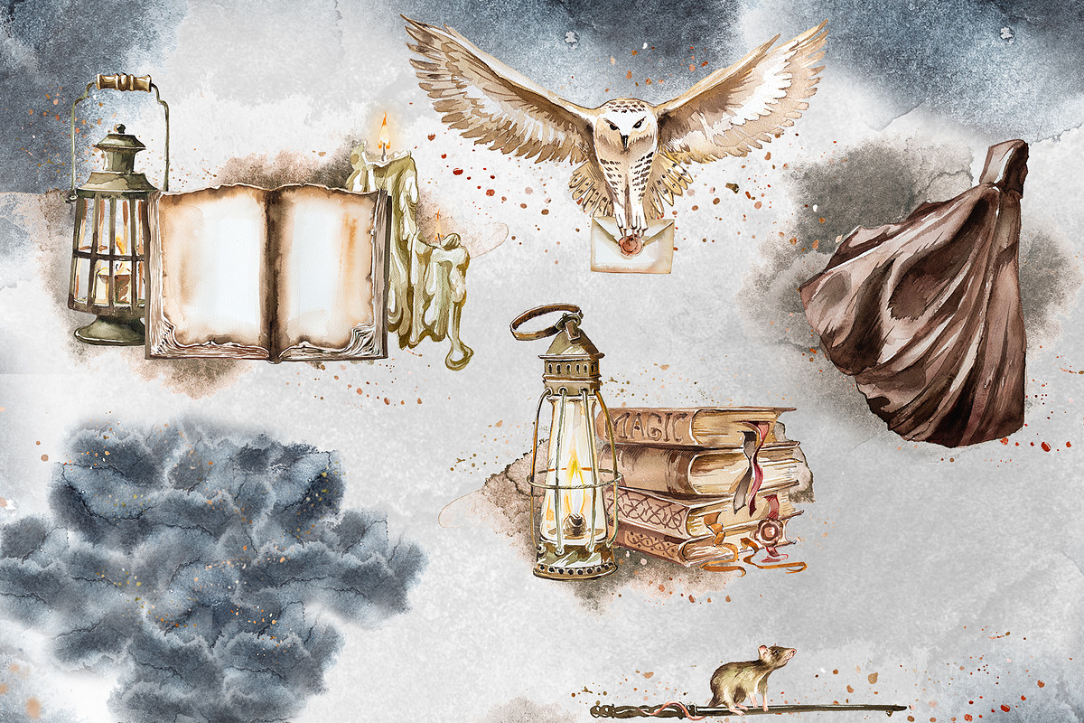 Watercolor Wizard Clipart Set, an Animal Illustration by ArtCreationsDesign (Photo 5 of 12)