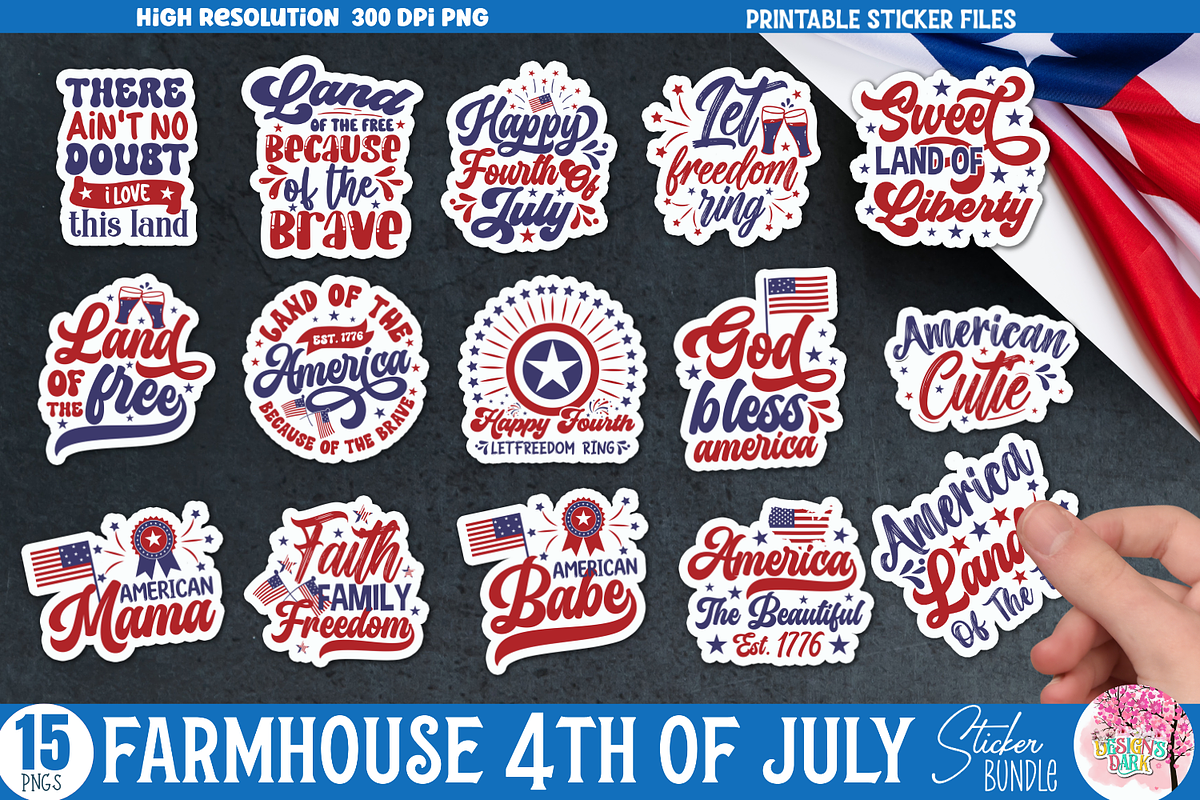 Farmhouse 4th of July Sticker Bundle, a Pattern Graphic by Design's Dark (Photo 1 of 10)