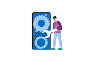 Technician adjusting gears of a, a Technology Illustration by pikepicture